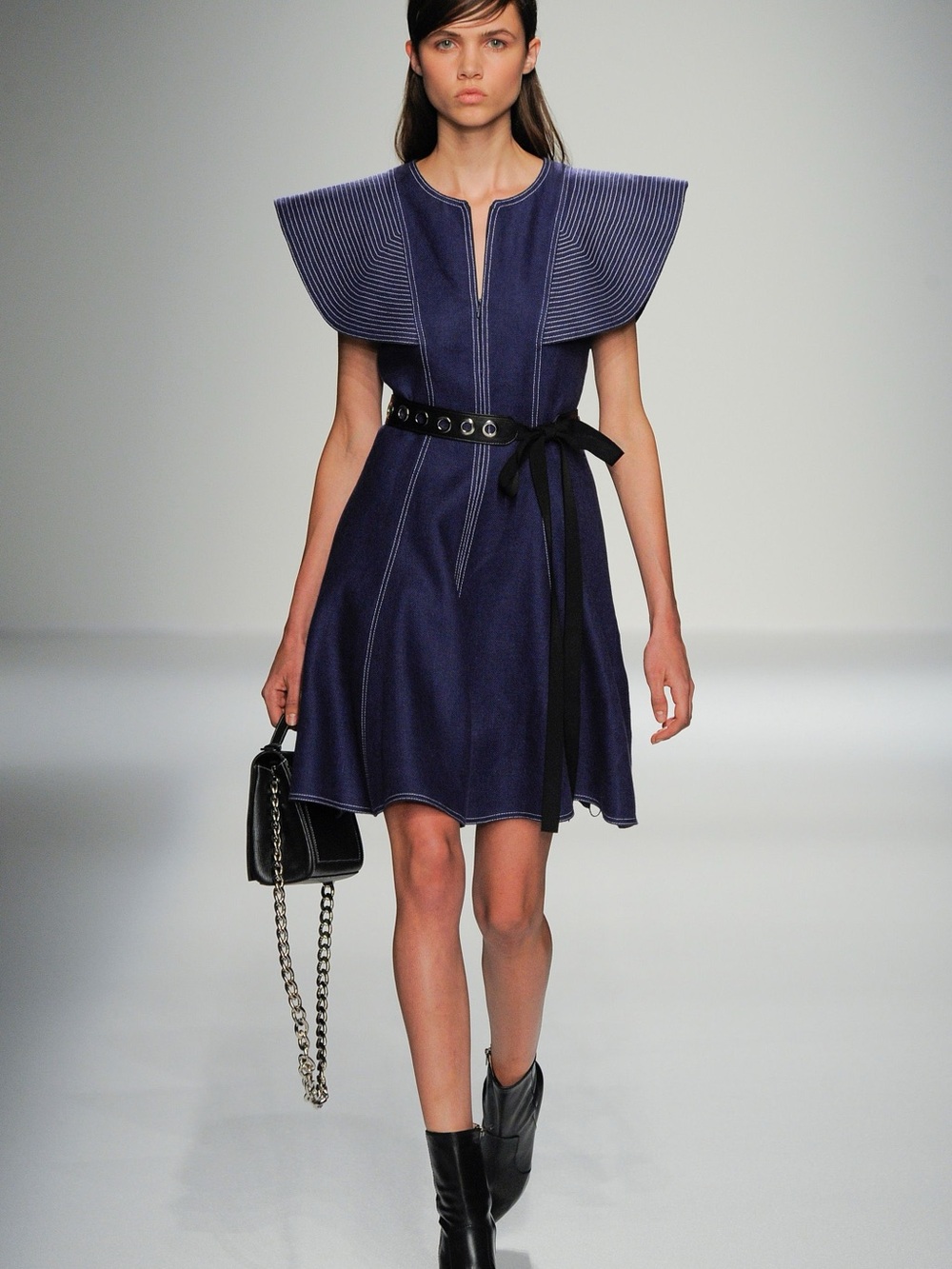 Andrew GN Runway SS16 Linen Cape Sleeve Dress Navy Zip Front FR38 Rare